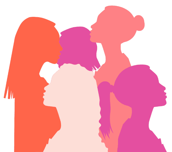 Perfil de várias mulheres reunidas